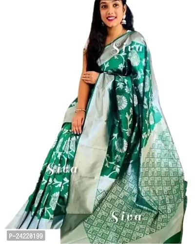 THE STYLE TRADER Women's Banarsi Soft Silk Saree With Unstitched Blouse Piece (Green)