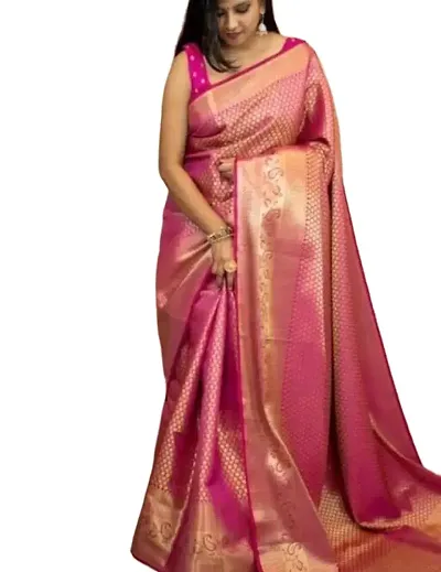 Stylish Silk Blend Zari Saree With Blouse Piece For Women