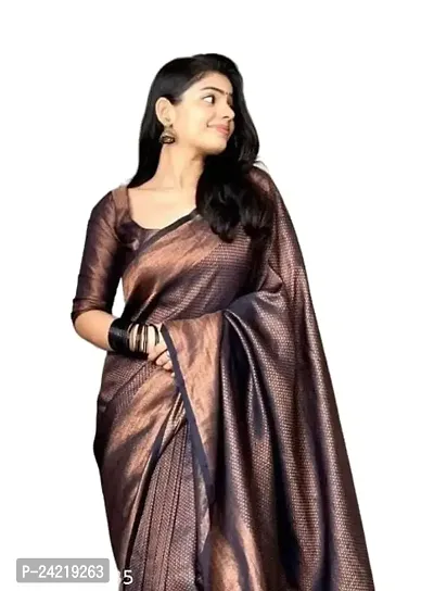 THE STYLE TRADER Women's Banarsi Soft Silk Saree With Blouse Piece (Light Brown)