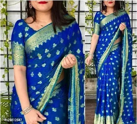 Stylish Banarasi Silk Saree With Blouse Piece For Women-thumb0