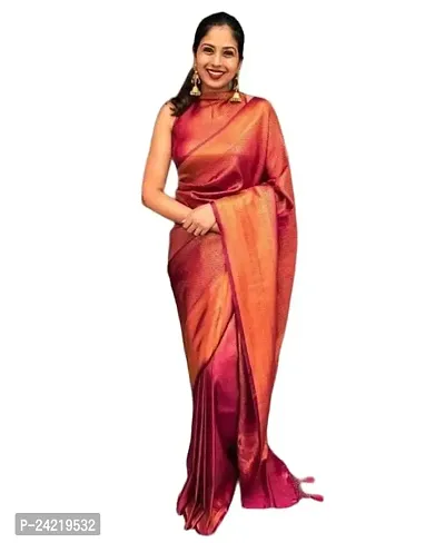 THE STYLE TRADER Women's Stylish Banarsi Soft Silk Saree With Unstitched Blouse Piece (Red)