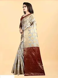 THE STYLE TRADER Women's Stylish Banarsi Soft Silk Saree With Blouse Piece (Grey Maroon)-thumb3