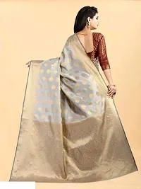 THE STYLE TRADER Banarsi Soft Silk Saree With Blouse Piece For Girls  Women (Grey Maroon)-thumb4