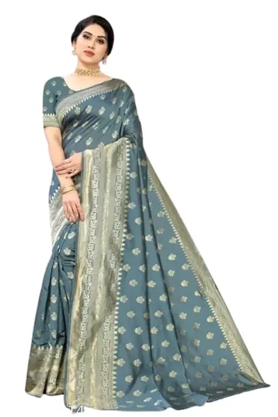 THE STYLE TRADER Women's Stylish Banarsi Soft Silk Saree With Blouse Piece