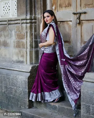 Stylish Purple Art Silk Jacquard Saree with Blouse piece For Women-thumb2