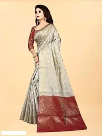 THE STYLE TRADER Women's Stylish Banarsi Soft Silk Saree With Blouse Piece (Grey Maroon)-thumb4