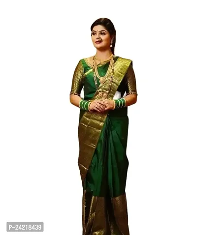 THE STYLE TRADER Women's Banarsi Soft And Comfortable Silk Saree With Blouse Piece (Green)-thumb0