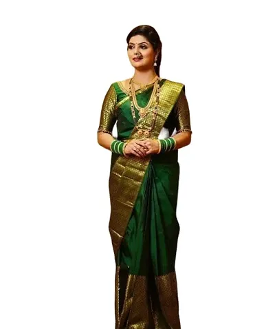 THE STYLE TRADER Women's Banarsi Soft And Comfortable Silk Saree With Blouse Piece (Green)