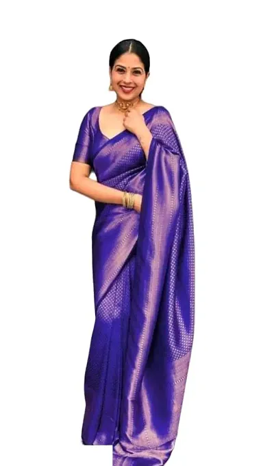 THE STYLE TRADER Women's Banarsi Soft Silk Saree With Unstitched Blouse Piece