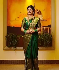 THE STYLE TRADER Women's Banarsi Soft And Comfortable Silk Saree With Blouse Piece (Green)-thumb1