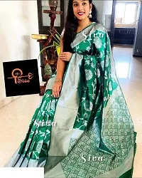 THE STYLE TRADER Women's Banarsi Soft Silk Saree With Unstitched Blouse Piece (Green)-thumb1