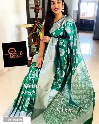 THE STYLE TRADER Women's Banarsi Soft Silk Saree With Unstitched Blouse Piece (Green)-thumb2