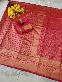 THE STYLE TRADER Women's Banarsi Soft Silk Saree With Blouse Piece (Rani Pink)-thumb3