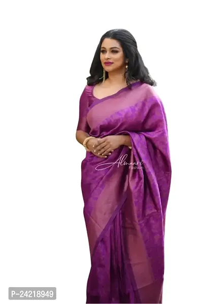 THE STYLE TRADER Women's Banarsi Soft Silk Saree With Jacquard Border Blouse Piece (Pink)