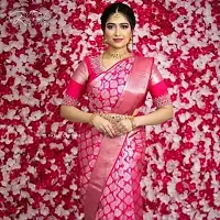 THE STYLE TRADER Women's Banarsi Soft Silk Saree With Blouse Piece (Pink)-thumb1