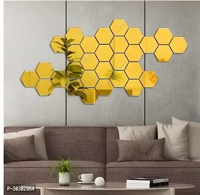 12 cm Hexagon 30 golden  3d acrylic mirror wall stickers Self Adhesive Sticker