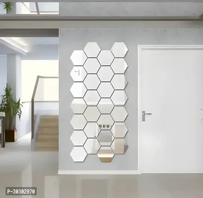 15.2 cm 28 Hexagon Silver 3D Acrylic Mirror Wall Sticker for Home  Office Self Adhesive Sticker