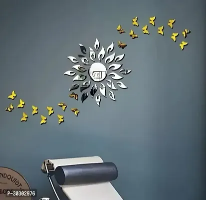 114.3 cm Sun Silver with 20 Butterfly Golden 3D Mirror Stickers Wall Stickers