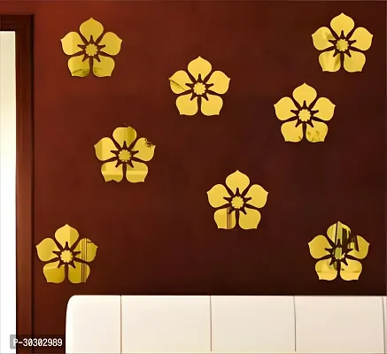 14 cm 8 Same Size Flowers Golden 3D Acrylic Stickers for Wall 3D Mirror Wall Stickers 3D Mirror Stickers Wall Decor Items for Home