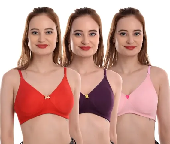 Non Padded Double Layered Cups Seamless Mutliway Women's T-Shirt Bras (pink, Purple, Red)