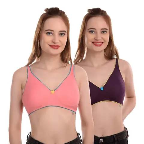 Non Paddded Seamless Double Layered Everyday Women's T-Shirt Bra pair of 2