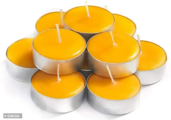 Yellow Colored Wax Tealight Candles (Set of 10, Sandlewood scented)