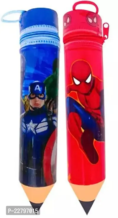 Pencil Shape Pouch For Kids With Cartoon Super Hero (Spider Man And Avenger)