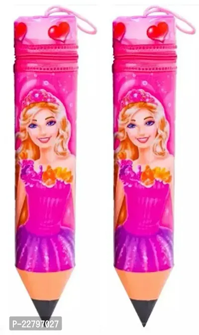rza 2023 Pencil Shape Pouch With Cartoon Character (Barbie) Art Plastic Pencil Boxes