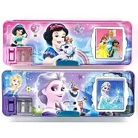 RZA Magnetic Pencil Box with Calculator   Dual Sharpener for Kids for School Frozen Big Size Cartoon Printed Pencil Case for Kids Unicorn  Barbie by Habbib ( Frozen ) Plastic  Pack of 1-thumb2