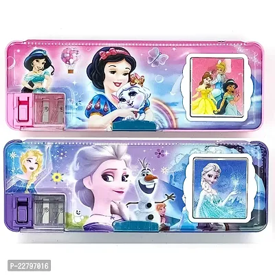 RZA Magnetic Pencil Box with Calculator   Dual Sharpener for Kids for School Frozen Big Size Cartoon Printed Pencil Case for Kids Unicorn  Barbie by Habbib ( Frozen ) Plastic  Pack of 1-thumb3