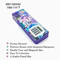 RZA Magnetic Pencil Box with Calculator   Dual Sharpener for Kids for School Frozen Big Size Cartoon Printed Pencil Case for Kids Unicorn  Barbie by Habbib ( Frozen ) Plastic  Pack of 1-thumb3