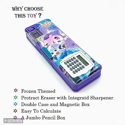 RZA Magnetic Pencil Box with Calculator   Dual Sharpener for Kids for School Frozen Big Size Cartoon Printed Pencil Case for Kids Unicorn  Barbie by Habbib ( Frozen ) Plastic  Pack of 1-thumb4