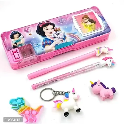 Barbie Magnetic Pencil Box With Combo 5 Items 1 Pen 1 Pencil 1 Pop 1 Eraser 1 Key Chain ( Barbie ) Pack of 6