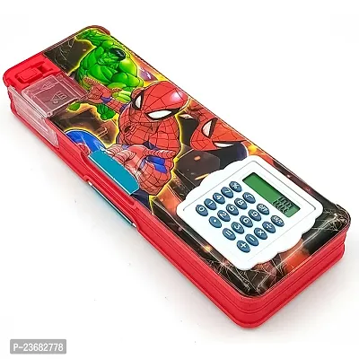 Rza Spider Man Magnetic Pencil Box with Calculator  Dual Sharpener for Kids for School, SpiderMan Big Size Carto Pack of 1-thumb0