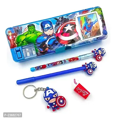 Rza Avengers Magnetic Pencil Box With Combo 5 Items 1 Pen 1 Pencil 1 Eraser 1 Key Chain ( Avengers ) Pack of 5