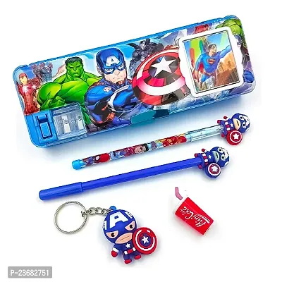 Rza Avengers Magnetic Pencil Box With Combo 5 Items 1 Pen 1 Pencil 1 Eraser 1 Key Chain ( Avengers ) Pack of 5