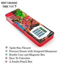 Rza Spider Man Magnetic Pencil Box with Calculator  Dual Sharpener for Kids for School, SpiderMan Big Size Carto Pack of 1-thumb1
