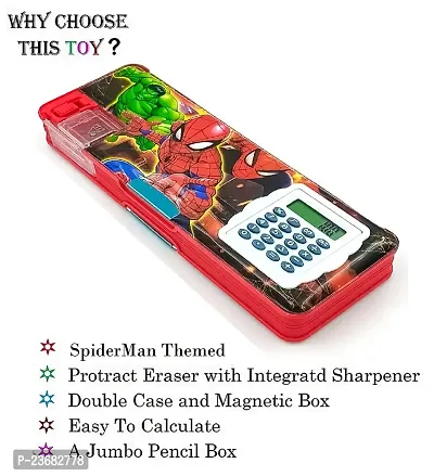 Rza Spider Man Magnetic Pencil Box with Calculator  Dual Sharpener for Kids for School, SpiderMan Big Size Carto Pack of 1-thumb2