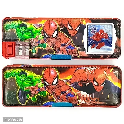 Rza Spider Man Magnetic Pencil Box with Calculator  Dual Sharpener for Kids for School, SpiderMan Big Size Carto Pack of 1-thumb3