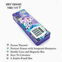 2023 Magnetic Pencil Box with Calculator  Dual Sharpener for Kids for School, Frozen Big Size Carto Pack of 1-thumb2