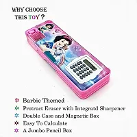 2023 Magnetic Pencil Box with Calculator  Dual Sharpener for Kids for School, Barbie Big Size Carto Pack of 1-thumb1