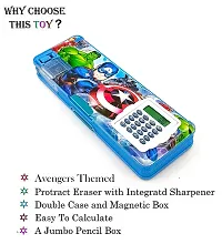 Rza Avengers Magnetic Pencil Box with Calculator  Dual Sharpener for Kids for School, Avengers Big Size Carto Pack of 1-thumb2