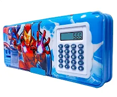 Rza Avengers Magnetic Pencil Box with Calculator  Dual Sharpener for Kids for School, Avengers Big Size Carto Pack of 1-thumb2