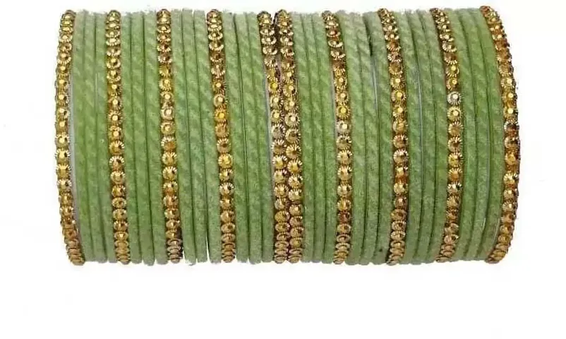 GLASS EMPIRE GLASS VELVET BANGLES SET (PACK OF 34) (2.4, C-GREEN)