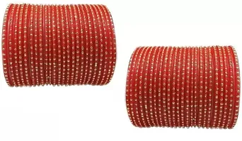 GLASS EMPIRE ZARI WORK OF GLASS BANGLES SET FOR WOMEN (PACK OF 48) (2.6, RED)-thumb1