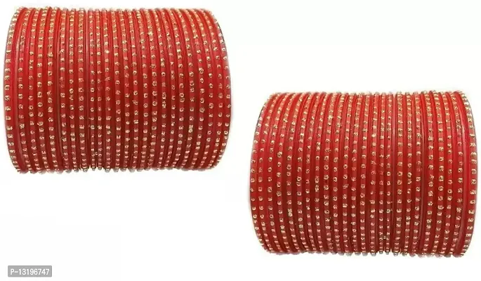 GLASS EMPIRE ZARI WORK OF GLASS BANGLES SET FOR WOMEN (PACK OF 48) (2.6, RED)-thumb2