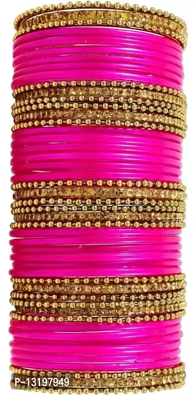 Glass empire Glass & metal Anju Bangle Set For Women & Girls (Pack Of 48) (2.4, Magenta)-thumb3