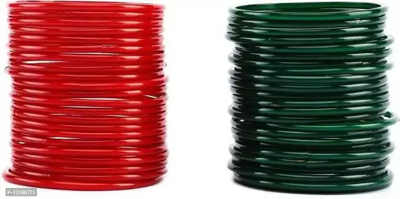 GLASS EMPIRE GLASS BANGLE SET FOR GIRLS OR WOMEN (PACK OF 48) (2.4, RED GREEN)