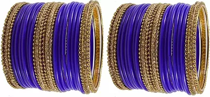 Glass empire Glass & metal Anju Bangle Set For Women & Girls (Pack Of 48) (2.8, Blue)-thumb1