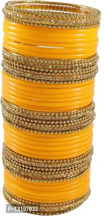 Glass empire Glass & metal Anju Bangle Set For Women & Girls (Pack Of 48) (2.4, Yellow)-thumb3